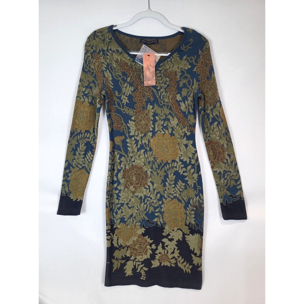NWT Peruvian Connection Teahouse Floral Sweater Dress XS Long Sleeve Pima Cotton